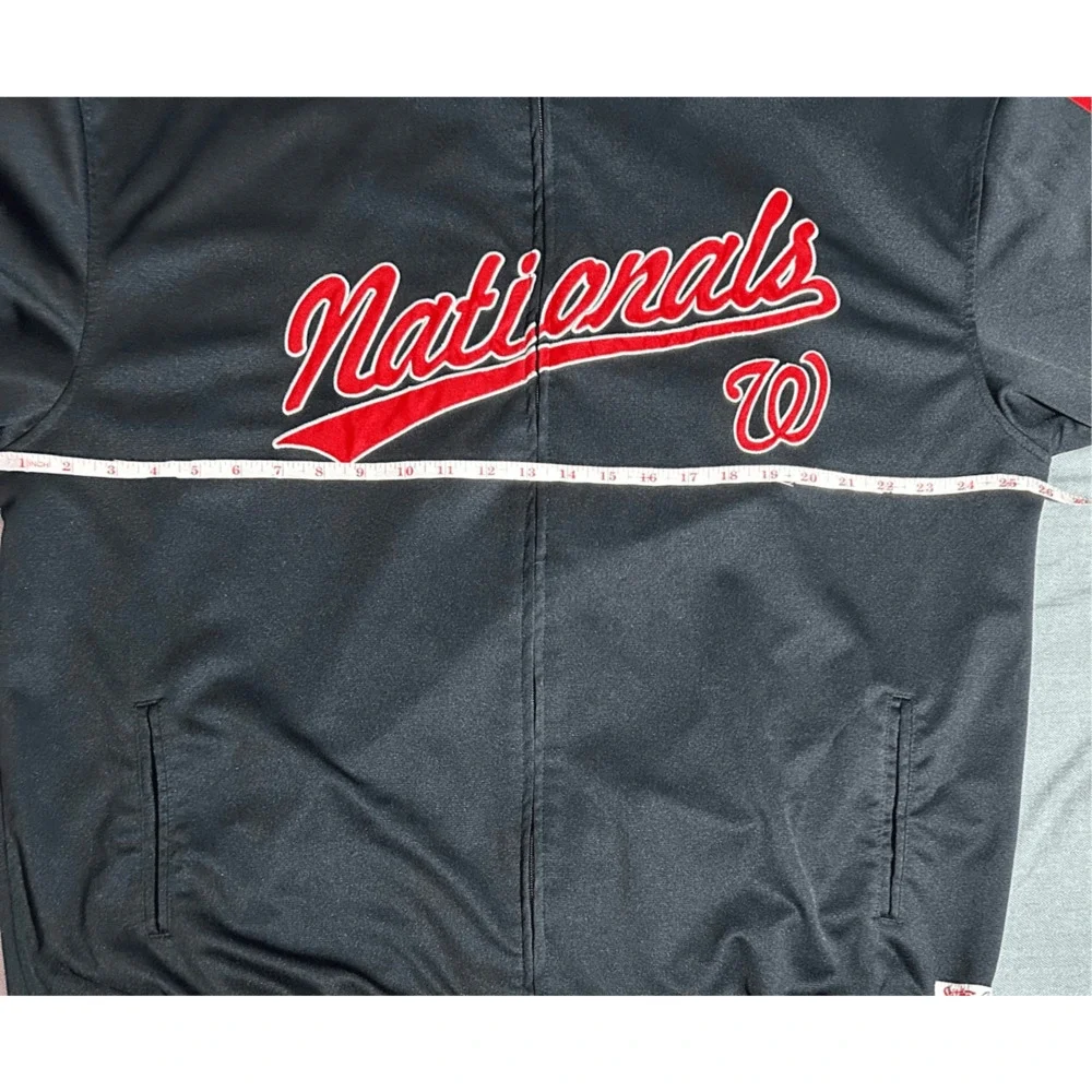 Washington Nationals MLB Full Zip Black & Red Jacket Stitches Sz XL